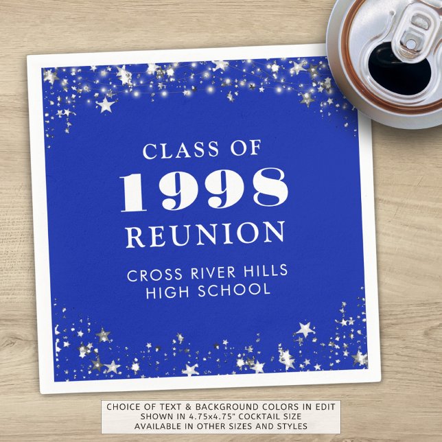 Class Reunion Royal Blue Silver White Personalized Napkins (Creator Uploaded)