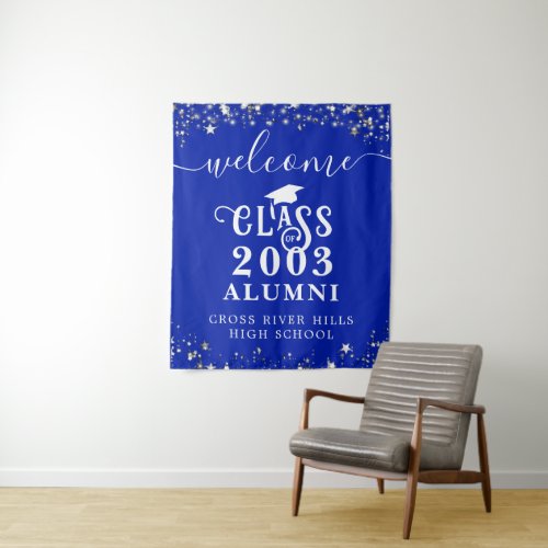Class Reunion Royal Blue Welcome Class Year Alumni Tapestry