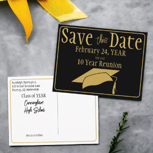 Class Reunion Save The Date Black Gold Postcard