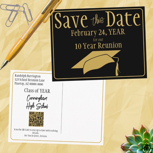 Class Reunion Save The Date Black Gold QR Code