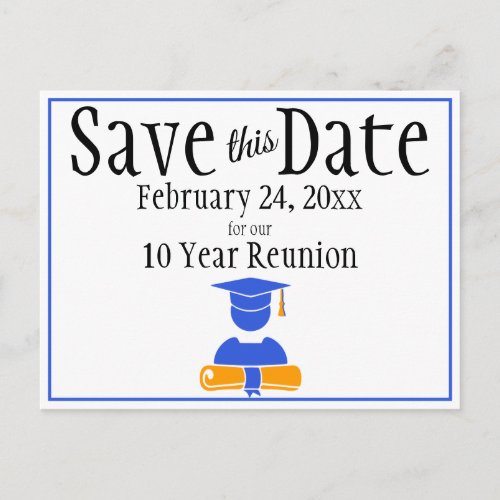 Class Reunion Save The Date Minimalist Blue Orange Postcard