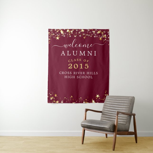 Class Reunion Welcome Alumni Burgundy Gold Stars Tapestry (In Situ)