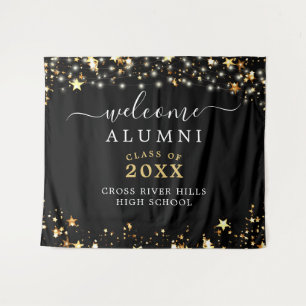 Class Reunion Welcome Black Gold Stars Confetti Ta Tapestry