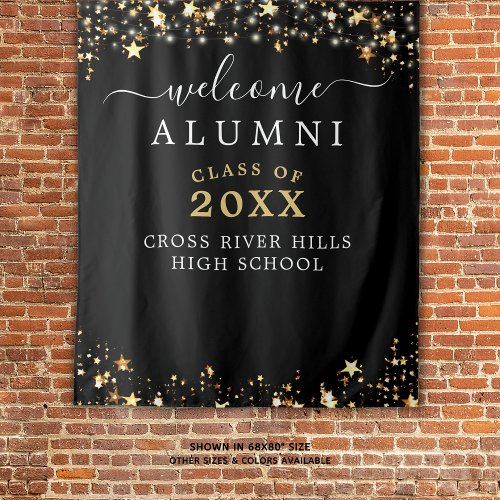 Class Reunion Welcome Black Gold Stars Confetti Tapestry
