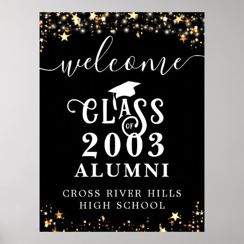 Class Reunion Welcome Black Gold Stars Custom Poster