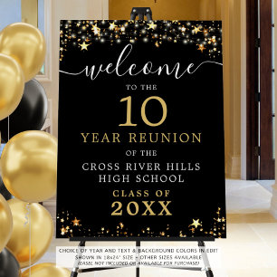 Class Reunion Welcome Black Gold Stars Script Foam Board