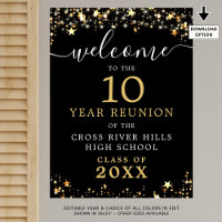 Class Reunion Welcome Black Gold Stars Script