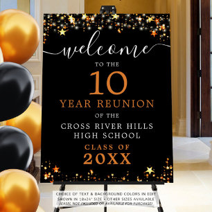 Class Reunion Welcome Black Orange Stars Script Foam Board