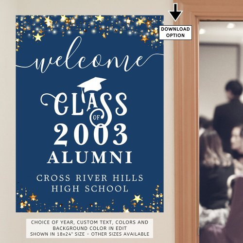 Class Reunion Welcome Blue Gold Stars Custom Poster