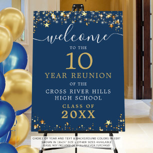 Class Reunion Welcome Blue Gold Stars Script Foam Board