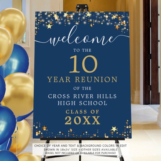 Class Reunion Welcome Blue Gold Stars Script Foam Board (Creator Uploaded)