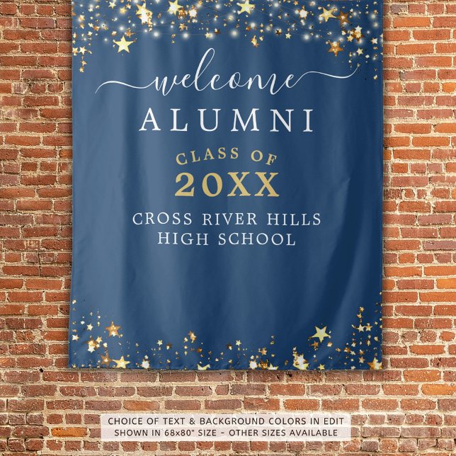 Class Reunion Welcome Blue Gold Stars Tapestry (Creator Uploaded)