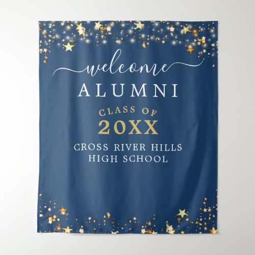 Class Reunion Welcome Blue Gold Stars Tapestry