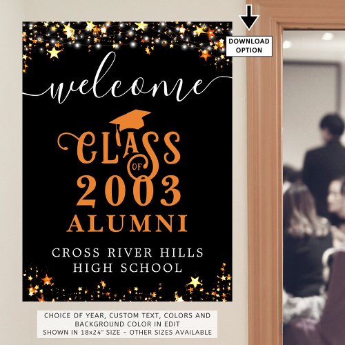 Class Reunion Welcome Gold Stars Black Custom Poster