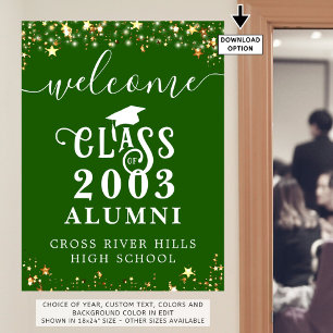 Class Reunion Welcome Green Gold Stars Custom Poster