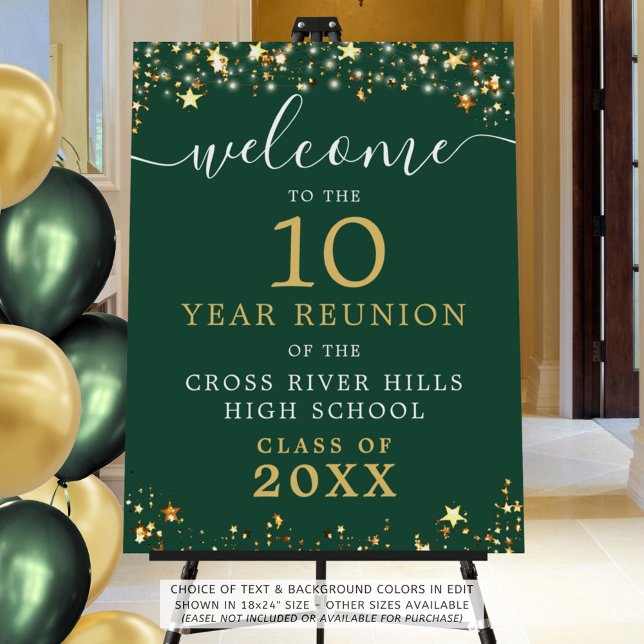 Class Reunion Welcome Green Gold Stars Foam Board (Creator Uploaded)