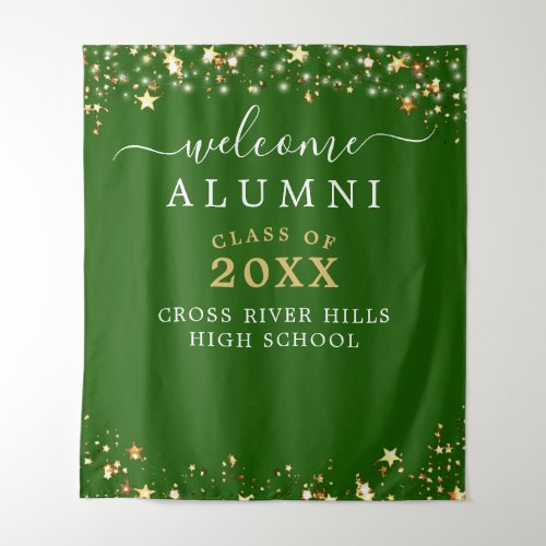 Class Reunion Welcome Green Gold Stars Tapestry