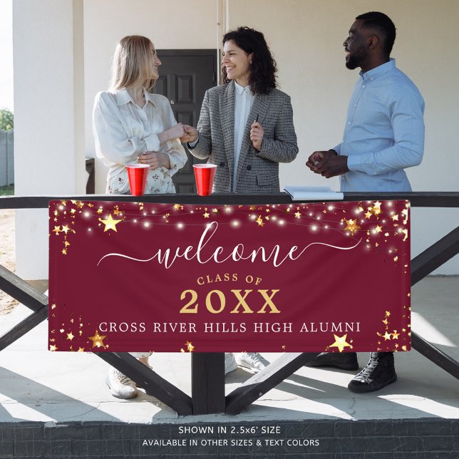 Class Reunion Welcome Maroon Gold Stars Banner (Creator Uploaded)