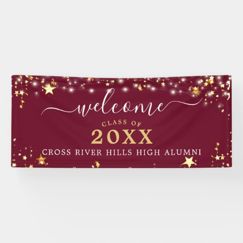 Class Reunion Welcome Maroon Gold Stars Banner