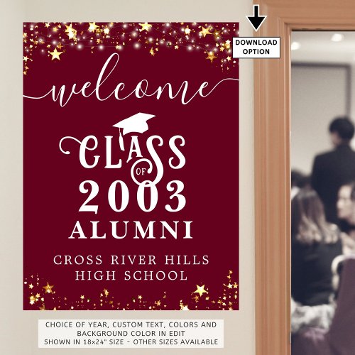 Class Reunion Welcome Maroon Gold Stars Custom Poster