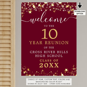 Class Reunion Welcome Maroon Gold Stars Script Foam Board