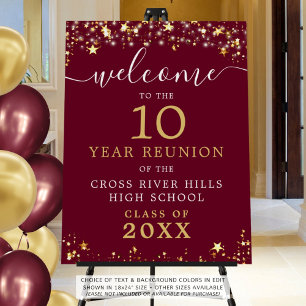 Class Reunion Welcome Maroon Gold Stars Script Foam Board