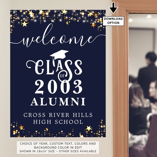 Class Reunion Welcome Navy Blue Gold Stars Custom Poster