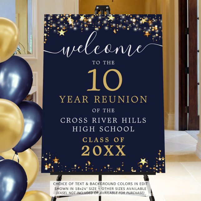 Class Reunion Welcome Navy Blue Gold Stars Script Foam Board (Creator Uploaded)