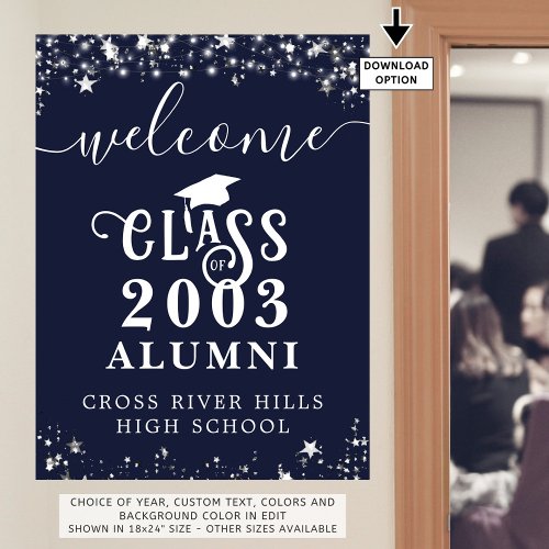 Class Reunion Welcome Navy Blue Silve Stars Custom Poster