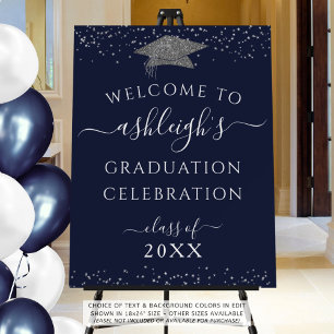 Class Reunion Welcome Navy Blue Silver Script Foam Board