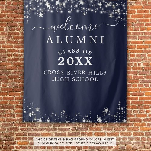 Class Reunion Welcome Navy Blue Stars Tapestry