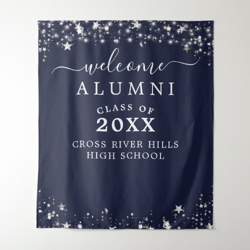 Class Reunion Welcome Navy Blue Stars Tapestry