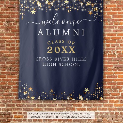 Class Reunion Welcome Navy Gold Stars Lights Tapestry