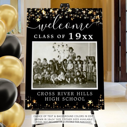 Class Reunion Welcome One Photo Black Gold Stars Foam Board