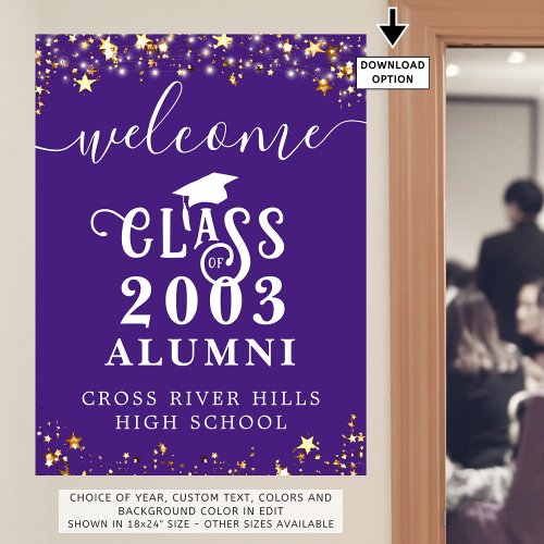 Class Reunion Welcome Purple Gold Stars Custom Poster