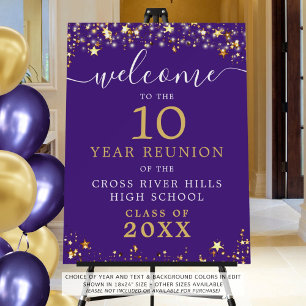 Class Reunion Welcome Purple Gold Stars Script Foam Board