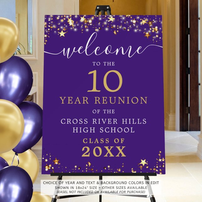 Class Reunion Welcome Purple Gold Stars Script Foam Board (Creator Uploaded)