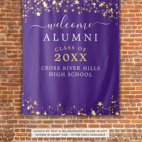 Class Reunion Welcome Purple Gold Stars Tapestry