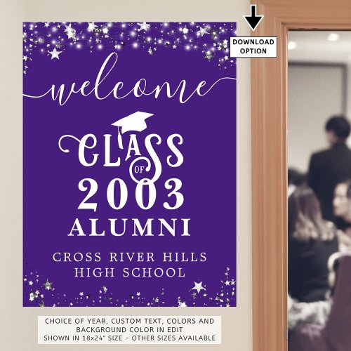 Class Reunion Welcome Purple Silver Stars Custom Poster