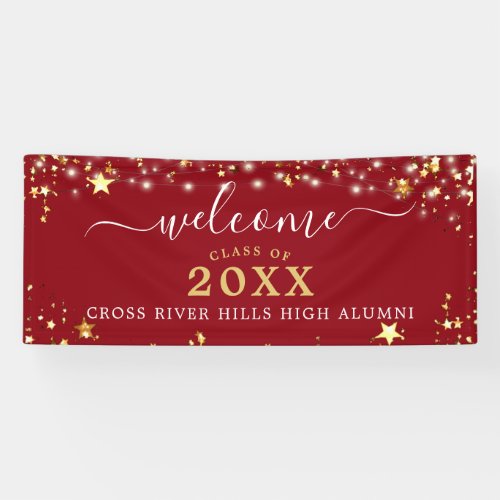 Class Reunion Welcome Red Gold Stars Banner