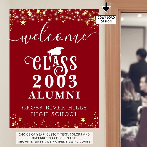 Class Reunion Welcome Red Gold Stars Custom Poster