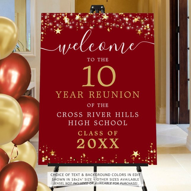 Class Reunion Welcome Red Gold Stars Script Foam Board (Creator Uploaded)