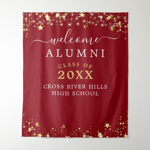 Class Reunion Welcome Red Gold Stars Tapestry