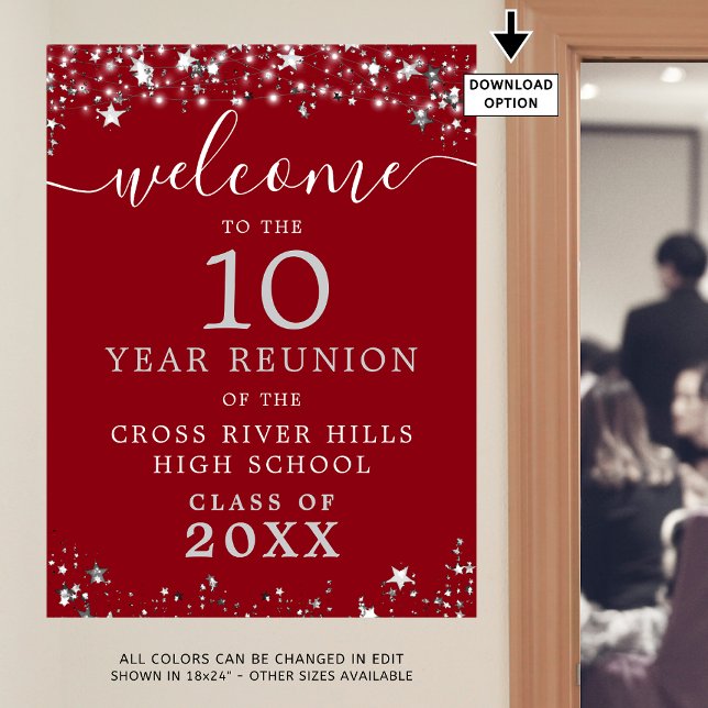 Class Reunion Welcome Red Silver Stars Script Poster (Creator Uploaded)