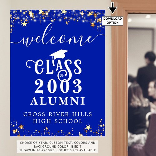 Class Reunion Welcome Royal Blue Gold Stars Custom Poster