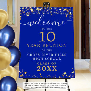 Class Reunion Welcome Royal Blue Gold Stars Script Foam Board