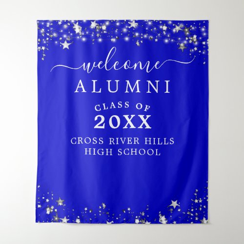 Class Reunion Welcome Royal Blue Stars Tapestry