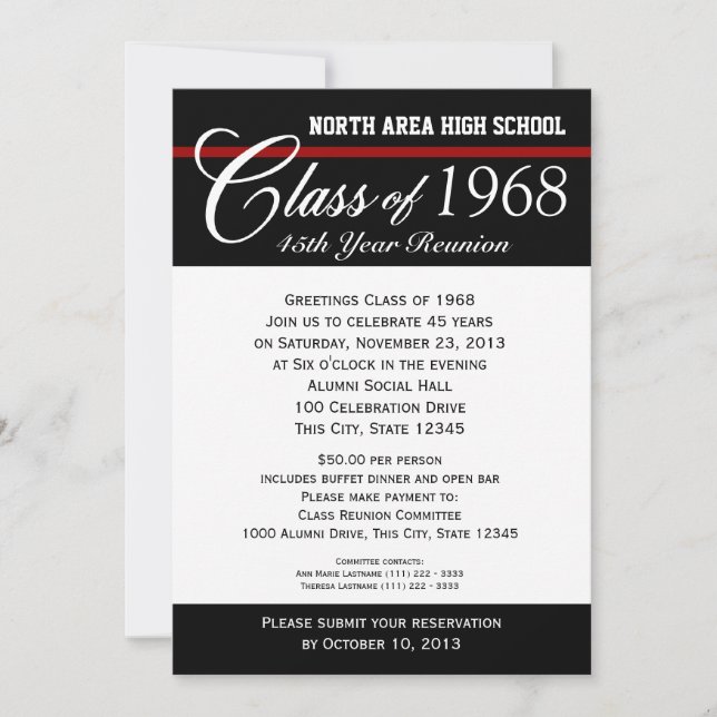 Class Reunion with Adjustable Color Stripe Invitation (Front)