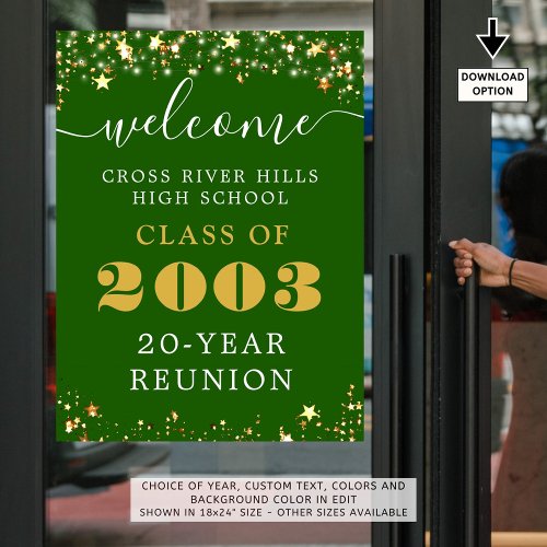 Class Reunion Year Welcome Green Gold Stars Poster