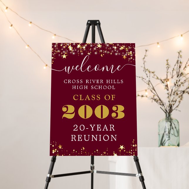 Class Reunion Year Welcome Maroon Gold Stars Foam Board (In Situ (Stand))